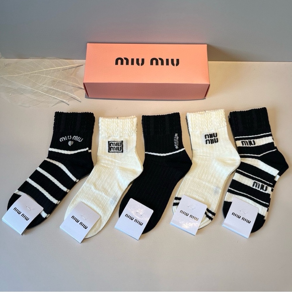 Miu Miu Black and Cream Casual Socks Collection